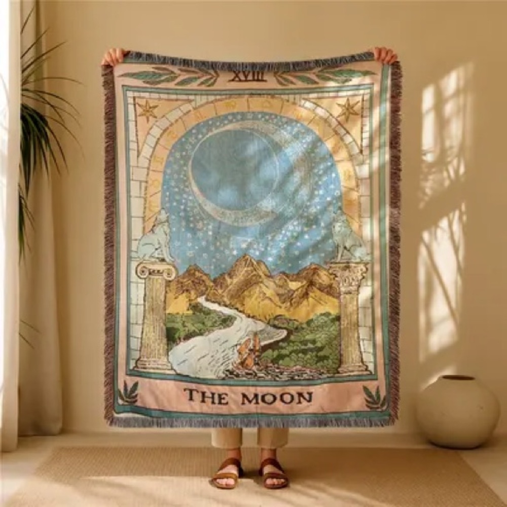 Whimsigoth The Moon Tarot Woven Throw ✧ Pastel Celestial Blanket 63” x 51” NWT - Picture 7 of 7